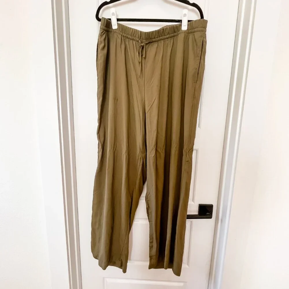 H&M Wide-cut Pull-on Pants - Dark Khaki Green - XL - Picture 3 of 5